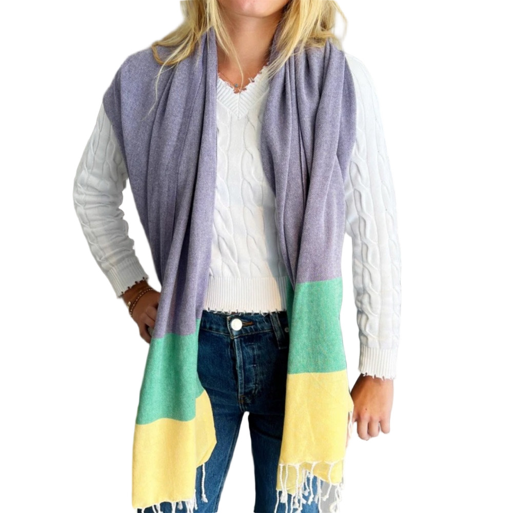 Striped Scarf Wrap Towel NEW Celedon Golden Yellow Peri Mobile AL New With Tags